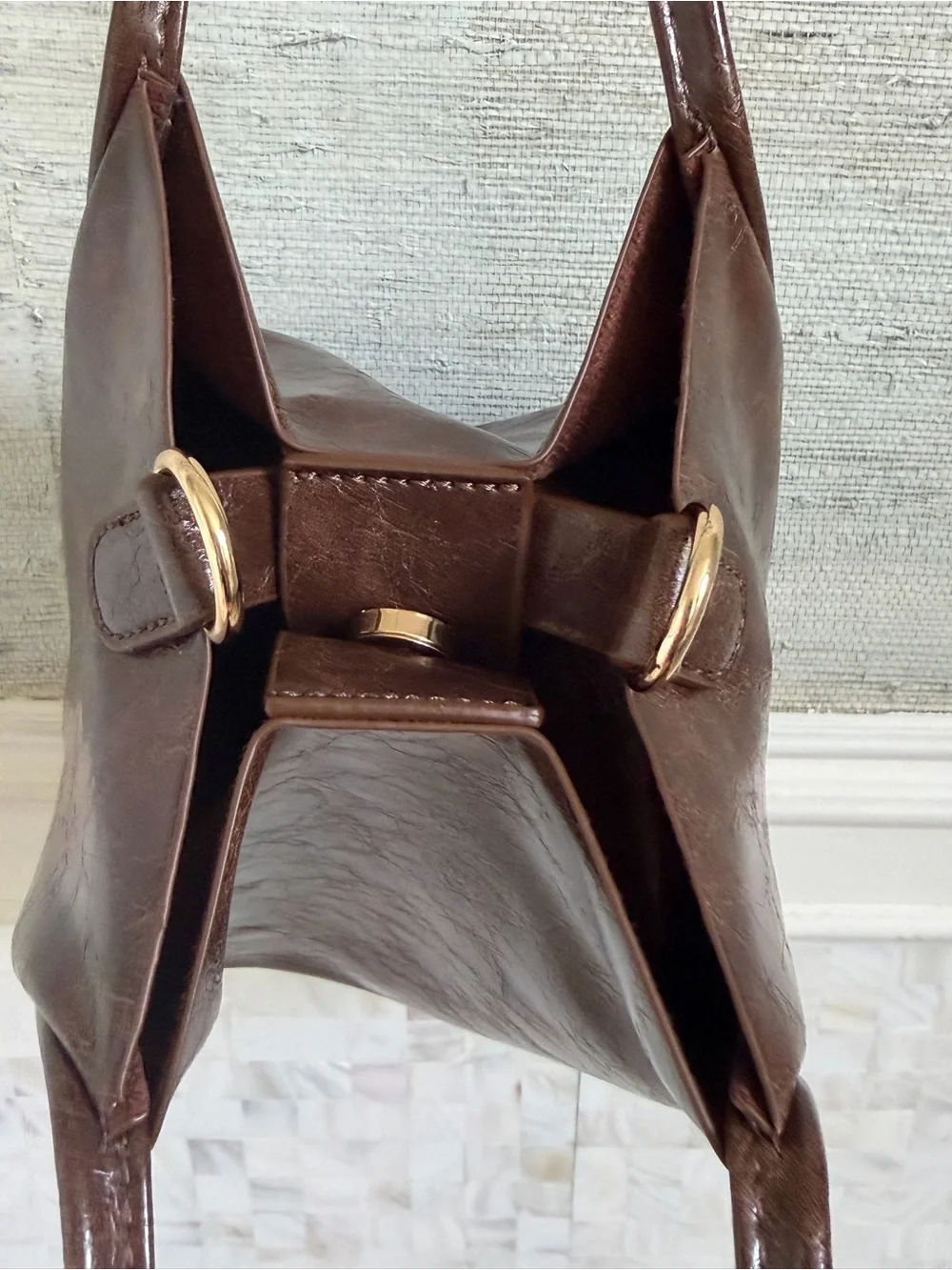 NWT new Anthropologie hollace mini waxed tote bag purse + pouch + 2 straps brown